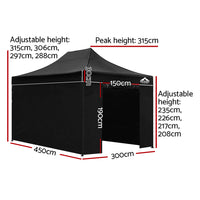 Gazebo Pop Up Marquee 3x4.5 Folding Tent Wedding Gazebos 500D Black