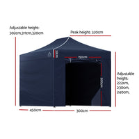 Gazebo 3x4.5 Pop Up Marquee Folding Tent Wedding Gazebos Camping Outdoor Shade Canopy Navy