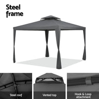 Instahut Gazebo Marquee 3m Outdoor Event Tent Camping Party Mesh Wall Canopy Grey