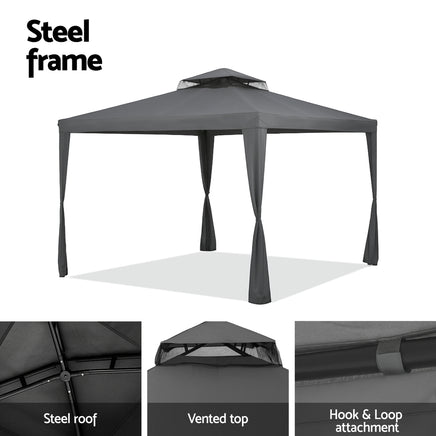 Instahut Gazebo Marquee 3m Outdoor Event Tent Camping Party Mesh Wall Canopy Grey
