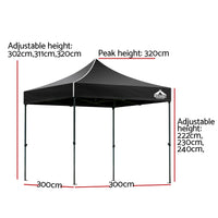 Gazebo Pop Up Marquee 3x3m Folding Tent Wedding Outdoor Camping Canopy Gazebos Shade Black