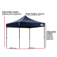 Gazebo Pop Up Marquee 3x3m Folding Tent Wedding Outdoor Camping Canopy Gazebos Shade Navy