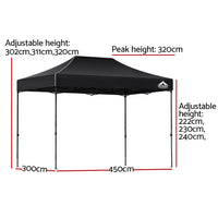 Gazebo Pop Up Marquee 3x4.5 Folding Tent 500D Wedding Camping Black