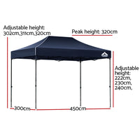 Gazebo Pop Up Marquee 3x4.5m Folding Tent Camping 500D Oxford Navy