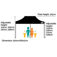 Gazebo Pop Up Marquee 3x6 Folding Outdoor 500D Tent Base Pod Black