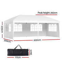 Gazebo Pop Up Marquee 3x6m Wedding Party Outdoor Camping Tent Canopy Side Wall White