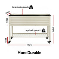 Green Fingers Mobile Raised Garden Bed With Wheels Storage Shelf 81cm Height for Vegetables Herb White