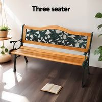 Outdoor Garden Bench Seat 126cm Wooden Cast Iron 3 Seater Patio Furniture