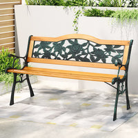 Outdoor Garden Bench Seat 126cm Wooden Cast Iron 3 Seater Patio Furniture