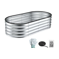 Green Fingers Raised Garden Bed Galvanised Oval Metal Planter Box Large Outdoor 120x60x30cm Silver