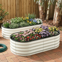 Green Fingers Raised Garden Bed 2 Pack Galvanised Planter Box Rust Resistant 120x60x30cm White