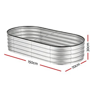 Green Fingers Raised Garden Bed Galvanised Oval Metal Planter Box Large Outdoor 150x70x30cm Silver