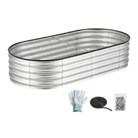 Green Fingers Raised Garden Bed Galvanised Oval Metal Planter Box Large Outdoor 150x70x30cm Silver
