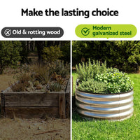 Green Fingers Raised Garden Bed Galvanised Oval Metal Planter Box Large Outdoor 150x70x30cm Silver