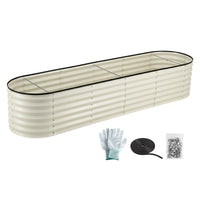 Green Fingers Oval Raised Garden Bed Galvanised Planter Box Rust Resistant 240x60x45cm White