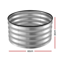 Green Fingers Round Raised Garden Bed 2 Pack Galvanised Planter Box Rust Resistant 60x60x30cm Silver