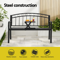 Outdoor Garden Bench Seat Loveseat Steel Foldable Table Patio Furniture Black