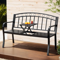 Outdoor Garden Bench Seat Loveseat Steel Foldable Table Patio Furniture Black