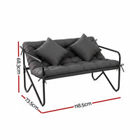Gardeon Garden Bench 2 Seater Outdoor Bench Metal with Cushion 118cm Black