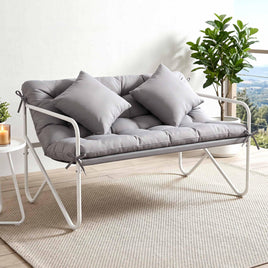 Gardeon Garden Bench 2 Seater Outdoor Bench Metal with Cushion 118cm Grey