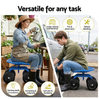 Gardeon Garden Seat 360 Swivel Rolling Adjustable Height Work Scooter Cart Wheels Heavy Duty 150kg- 360-BL