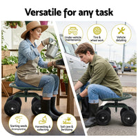 Gardeon Garden Seat 360 Swivel Rolling Adjustable Height Work Scooter Cart Wheels Heavy Duty 150kg- 360-GE