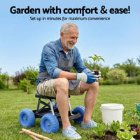 Gardeon Garden Cart Seat with Wheels, Rolling Work Stool with Tool Storage Tray, 440lbs (200kg) Heavy Duty Capacity Garden Stool for Outdoor Yard Work, Car Detailing, and Garage Maintenance, Blue/Black