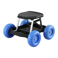 Gardeon Garden Cart Seat with Wheels, Rolling Work Stool with Tool Storage Tray, 440lbs (200kg) Heavy Duty Capacity Garden Stool for Outdoor Yard Work, Car Detailing, and Garage Maintenance, Blue/Black