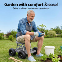 Gardeon Garden Cart Seat with Wheels, Rolling Work Stool with Tool Storage Tray, 440lbs (200kg) Heavy Duty Capacity Garden Stool for Outdoor Yard Work, Car Detailing, and Garage Maintenance, Grey/Black