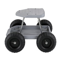 Gardeon Garden Cart Seat with Wheels, Rolling Work Stool with Tool Storage Tray, 440lbs (200kg) Heavy Duty Capacity Garden Stool for Outdoor Yard Work, Car Detailing, and Garage Maintenance, Grey/Black