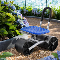 Garden Stool Seat Foldable with Wheels Blue