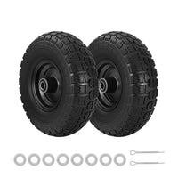 Gardeon 2pcs- 4.10/3.50-4 Tire And Wheel Flat Free- 26cm Solid Rubber Tires with 5/8 Axle Bore Hole And Double Sealed Bearings- Perfect for Wheelbarrow- Garden Cart- Wagon- Dolly- 1SET-BK