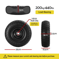 Gardeon 2pcs- 4.10/3.50-4 Tire And Wheel Flat Free- 26cm Solid Rubber Tires with 5/8 Axle Bore Hole And Double Sealed Bearings- Perfect for Wheelbarrow- Garden Cart- Wagon- Dolly- 1SET-BK