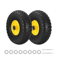 Gardeon 2pcs- 4.10/3.50-4 Tire And Wheel Flat Free- 26cm Solid Rubber Tires with 5/8 Axle Bore Hole And Double Sealed Bearings- Perfect for Wheelbarrow- Garden Cart- Wagon- Dolly- 1SET-YE