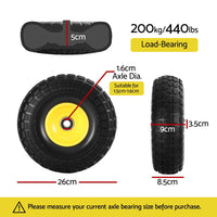 Gardeon 2pcs- 4.10/3.50-4 Tire And Wheel Flat Free- 26cm Solid Rubber Tires with 5/8 Axle Bore Hole And Double Sealed Bearings- Perfect for Wheelbarrow- Garden Cart- Wagon- Dolly- 1SET-YE
