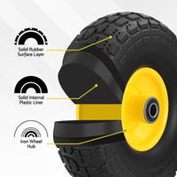 Gardeon 2pcs- 4.10/3.50-4 Tire And Wheel Flat Free- 26cm Solid Rubber Tires with 5/8 Axle Bore Hole And Double Sealed Bearings- Perfect for Wheelbarrow- Garden Cart- Wagon- Dolly- 1SET-YE