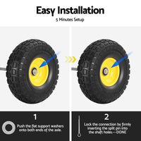 Gardeon 2pcs- 4.10/3.50-4 Tire And Wheel Flat Free- 26cm Solid Rubber Tires with 5/8 Axle Bore Hole And Double Sealed Bearings- Perfect for Wheelbarrow- Garden Cart- Wagon- Dolly- 1SET-YE