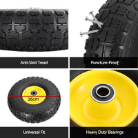 Gardeon 2pcs- 4.10/3.50-4 Tire And Wheel Flat Free- 26cm Solid Rubber Tires with 5/8 Axle Bore Hole And Double Sealed Bearings- Perfect for Wheelbarrow- Garden Cart- Wagon- Dolly- 1SET-YE
