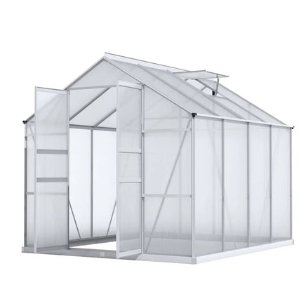 Green Fingers Greenhouse 2.42x2.5x2.26M Aluminium Double Doors Green House Garden Shed