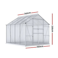 Green Fingers Greenhouse 2.42x2.5x2.26M Aluminium Double Doors Green House Garden Shed