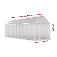 Green Fingers Greenhouse 6.03x2.44x2.68M Double Doors Aluminium Green House Garden Shed