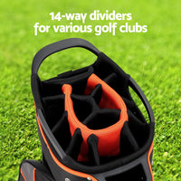 14 Ways Dividers Golf Bag Stand Insulated Carry Bag Zippered Rain Cover