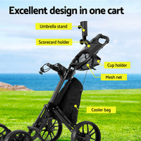 Golf Buggy Foldable Trolley Golf Cart Wheels Umbrella Bottle Holder