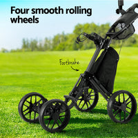 Golf Buggy Foldable Trolley Golf Cart Wheels Umbrella Bottle Holder