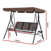 Outdoor Swing Chair Garden Chair Canopy Cup Holder 3 Seater Brown