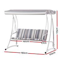 Gardeon Outdoor Swing Chair Garden Bench Furniture Canopy 3 Seater White Grey