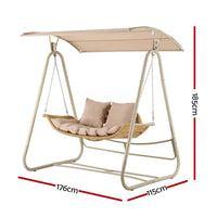 Gardeon Outdoor Swing Chair 2-Seater Rattan Seat with Canopy Beige