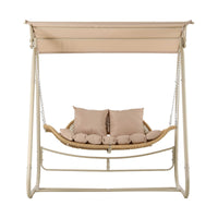 Gardeon Outdoor Swing Chair 2-Seater Rattan Seat with Canopy Beige