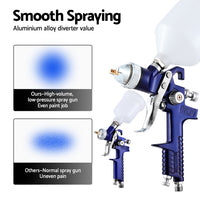 Giantz 2PC HVLP Spray Gun Paint Gun Gravity Feed 0.8mm 1.4,mm Nozzles Included