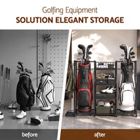 Everfit Golf Bag Storage Golfing Equipment Rack Holds 2 Bags 16 Clubs